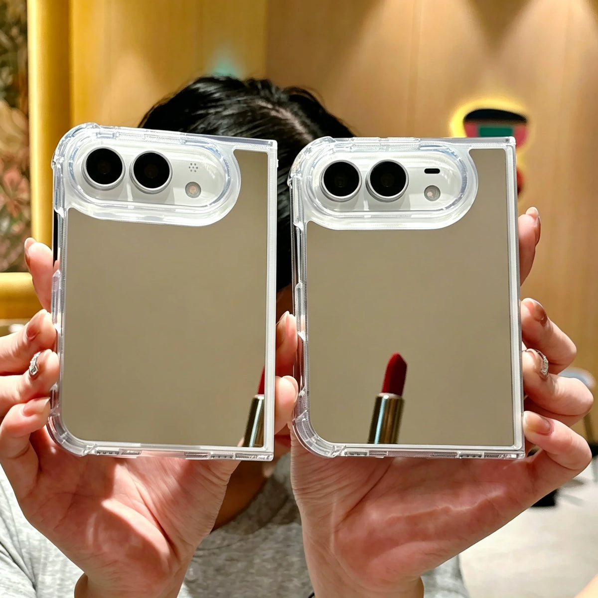 For iPhone Duo 18 Fold Luxury Acrylic Hard Mirror Phone Case for iPhone DUO 18fold Makeup Mirror Shockproof Airbag Edge Cover
