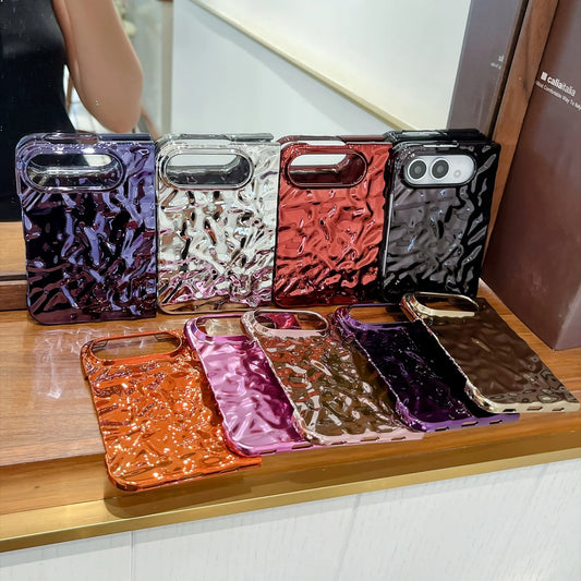 Creative Water Ripple Wrinkles Electroplating Case for iPhone Duo NEW 18 Fold DUO Slim Shockproor Bumper Front and Rear Cover