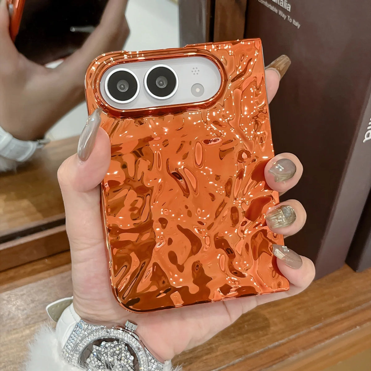 Creative Water Ripple Wrinkles Electroplating Case for iPhone Duo NEW 18 Fold DUO Slim Shockproor Bumper Front and Rear Cover