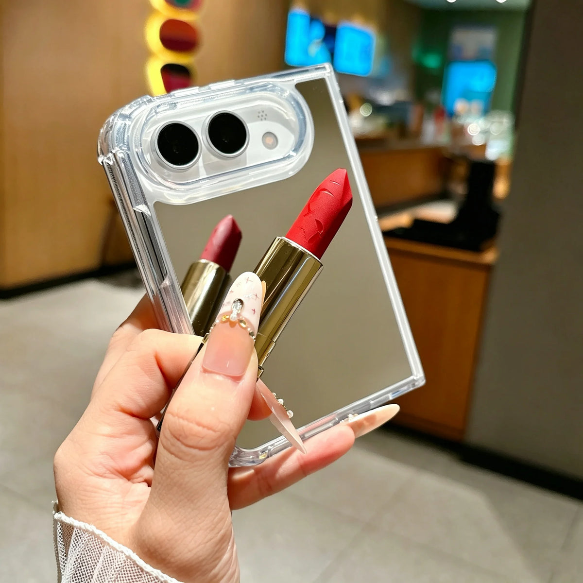 For iPhone Duo 18 Fold Luxury Acrylic Hard Mirror Phone Case for iPhone DUO 18fold Makeup Mirror Shockproof Airbag Edge Cover